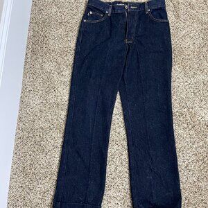 EXPRESS Dark Blue Denim Mid-Rise Stretch Boot Cut Jeans; Size 7/8 L